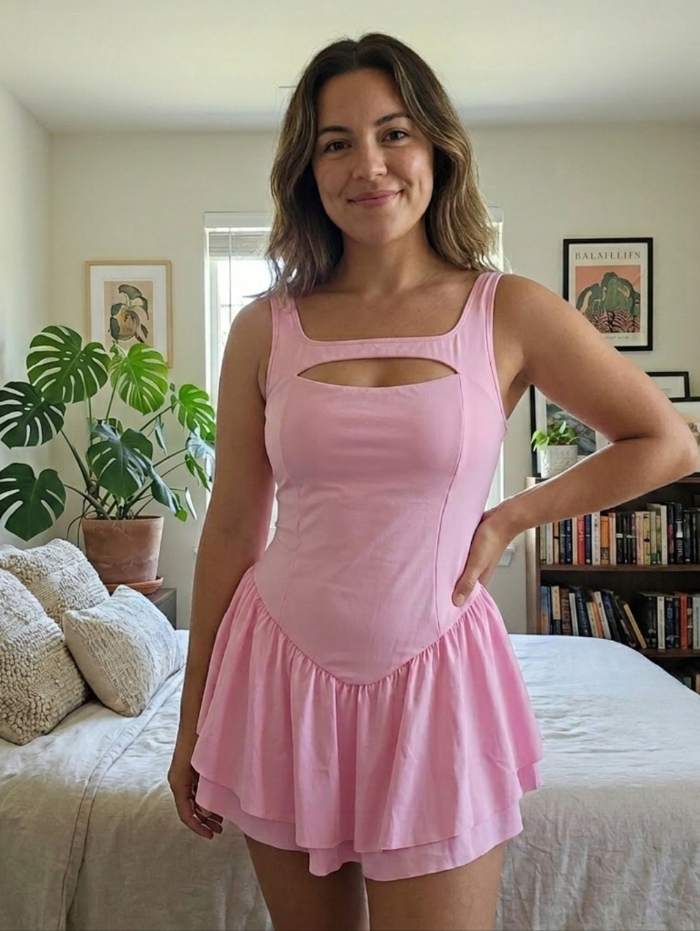 Halara Cloudful 2-in-1 Activity Dress - Pink Cut Out Ruffle Hem Tennis Dress NWT